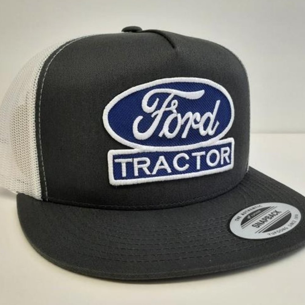 Ford Tractor Embroidered Patch Flat Bill Mesh Trucker Snapback Hat Cap Retro 8N